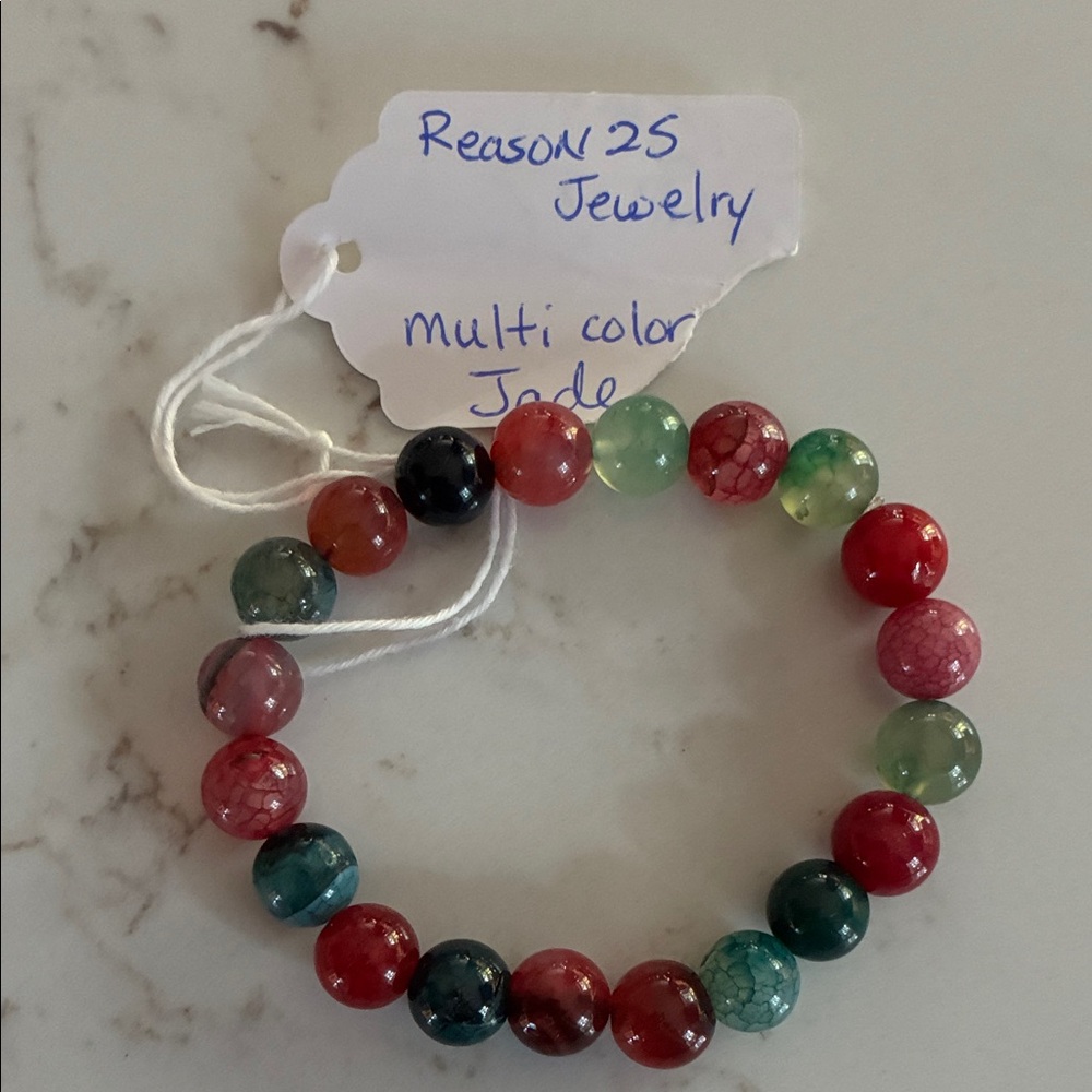 Multi-Color Jade Bead Bracelet -
